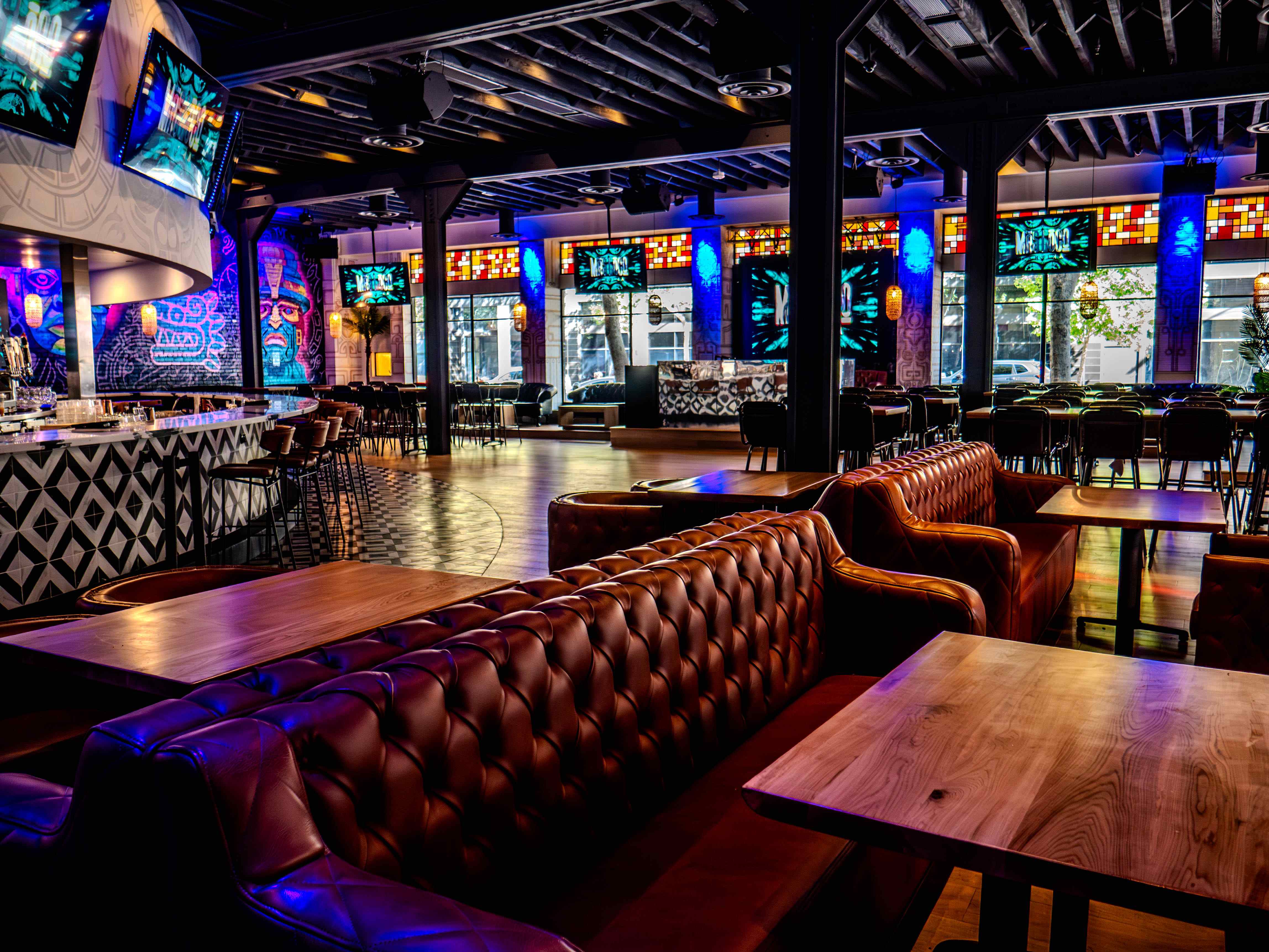 Mas Loco Cantina Lounge with Vibrant Lighting